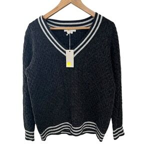 Boden NWT Women’s Gray Silver V Neck Knit Sweater US 10 Wool Blend Preppy